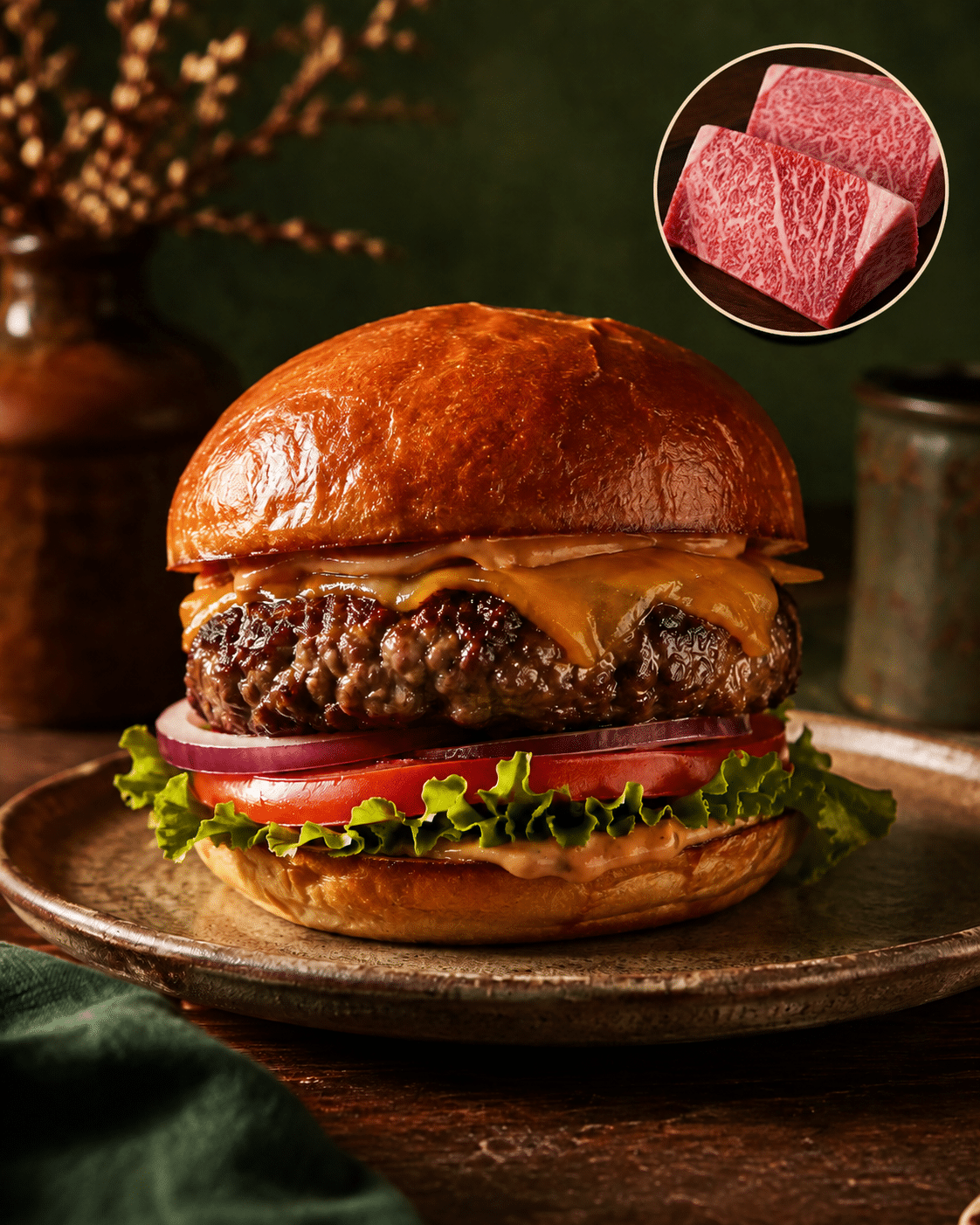 Sashi-burger med marmoreret Sashi-oksekød hos Café Noah
